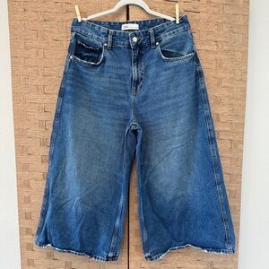 ZARA Belted High Rise Cropped Wide Leg Jeans